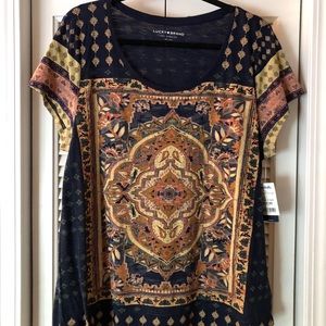 Lucky NWT Top XL Shirt Blouse Navy Boho New Tshirt Extra Large Short Sleeve